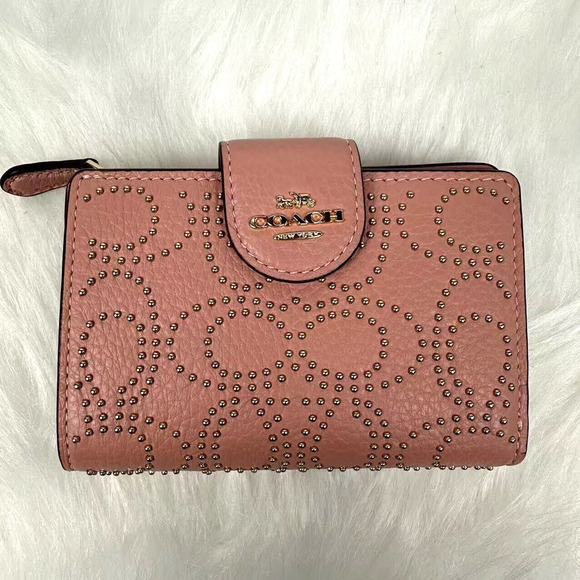 Coach Handbags - Coach Medium Corner Zip Wallet With Signature Rivets In Pink Petal NWT CX404